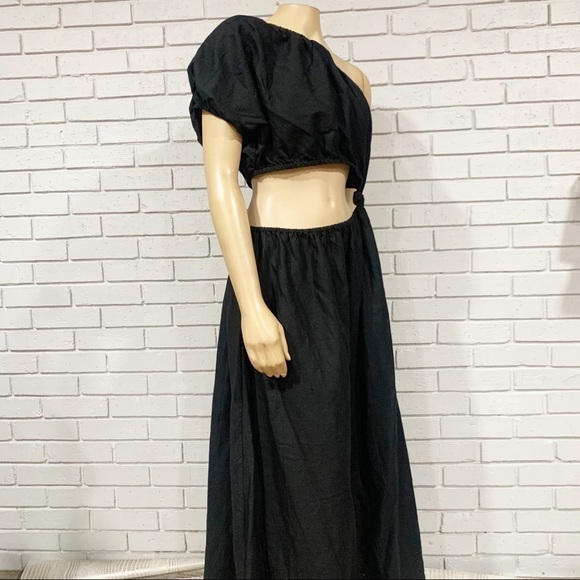 Farm Rio One-Shoulder Asymmetric Cutout Dress in Black - Size Large - Picture 3 of 11